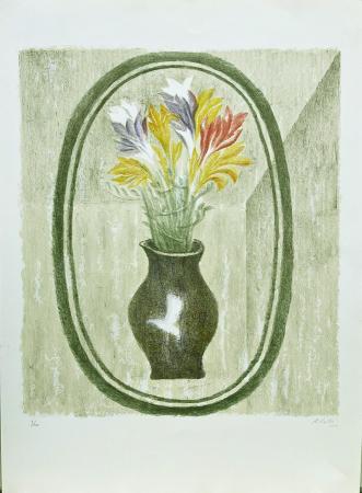 Quadro di A.  Rossi  Vaso di fiori  - litografia carta 